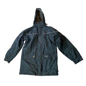 Original Puffa Waterproof Jacket Black Hooded Fleece Lining Mens Large
